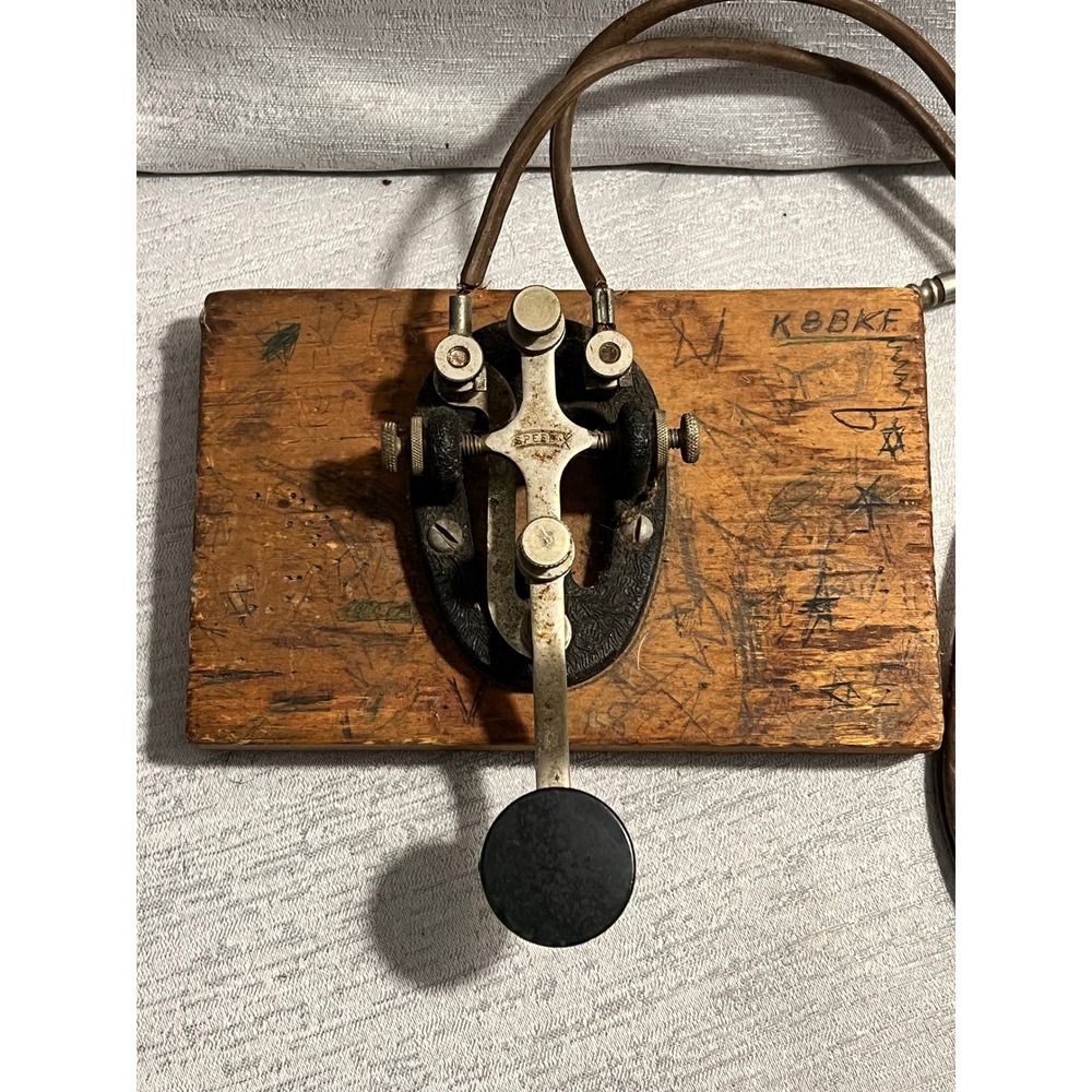 Vintage Speed-X Telegraph Key Morse Code Ham Radio K8BKE Wood Base 1/4 Inch Plug